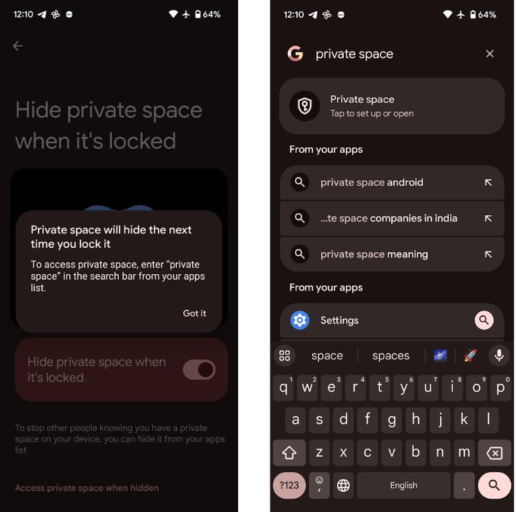 What Is Private Space on Android 15 and How to Use It 11 Private space in search